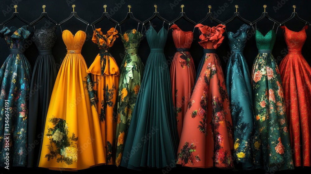 Fototapeta premium Collection of Elegant Evening Gowns in Various Styles and Colors