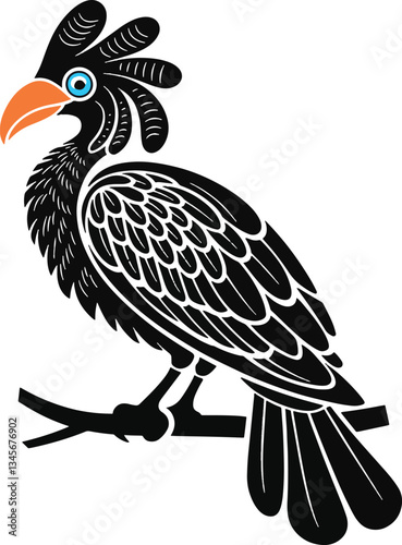 Exotic birds with elaborate plumage silhouette vector design