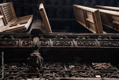 Wooden structures and carving artworks in Anhui, China