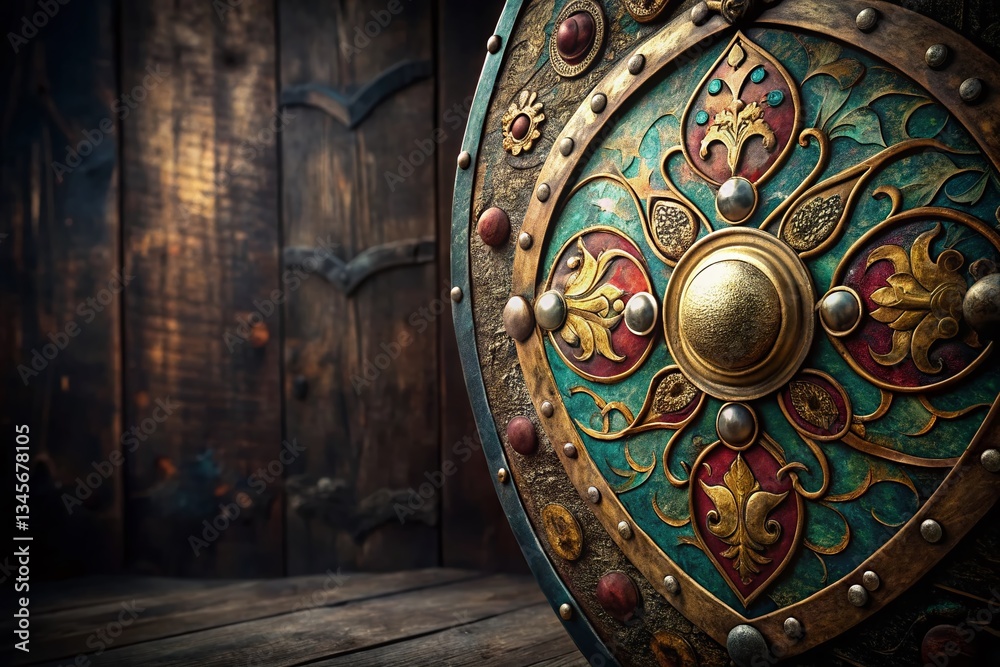 Fototapeta premium Medieval Shield Patterns: Antique Heraldic Designs & Background Copy Space
