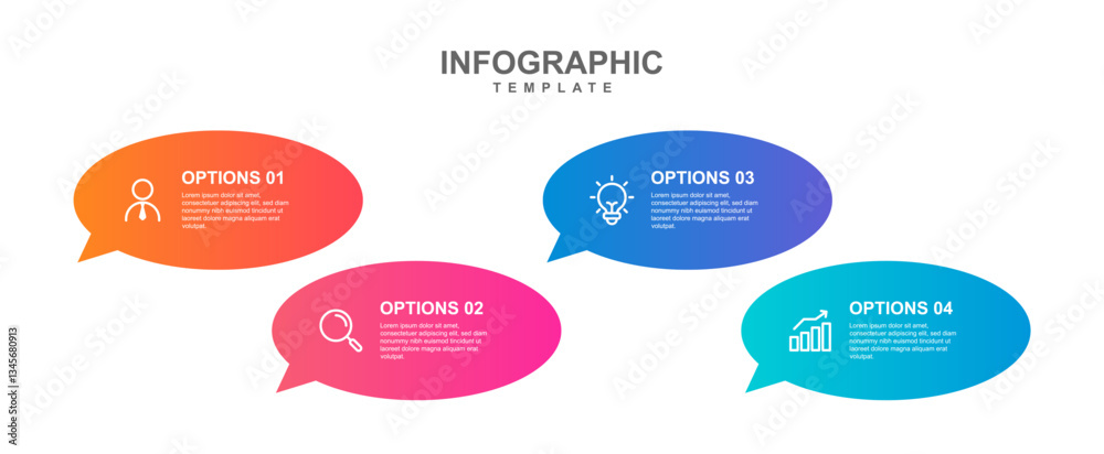Obraz premium Colorful Speech Bubble Infographic with 4-Step Business Process and Gradient Icons