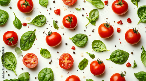 A spinach and roasted tomato pasta with garlic and parmesan cheese.