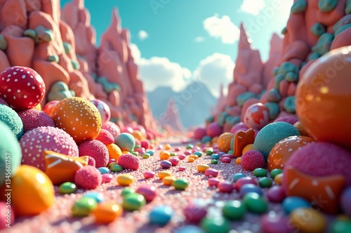 A colorful candy land with a variety of sweet treats