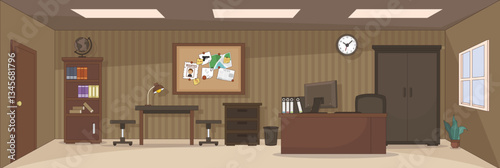 Cute and nice design of Detective story Room Inside with furniture and interior objects vector design