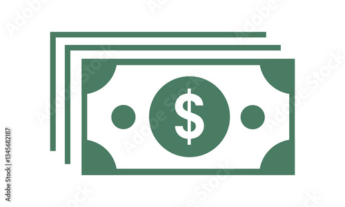  American dollar bill flat icon for financial apps and websites on white background. vector illustration.