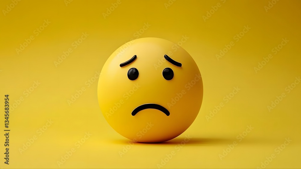 Fototapeta premium Sadness emoticon on yellow