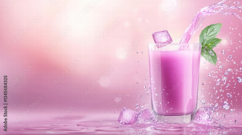 Purple Food and Drink A glass of purple juice with ice cubes, refreshing and healthy. Purple Food and Drink A glass of purple juice with ice cubes, refreshing and healthy.