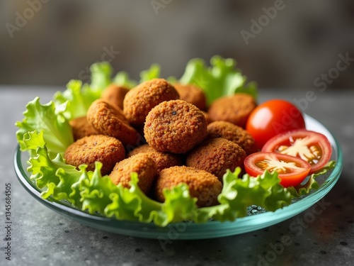 Crispy fried balls of chickpea goodness, served with a side of tangy tahini sauce photo