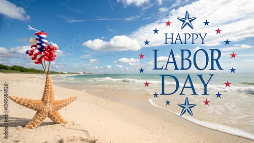 Fototapeta Naklejka Na Ścianę i Meble -  Officer day 1 September on a see beach backgrund.