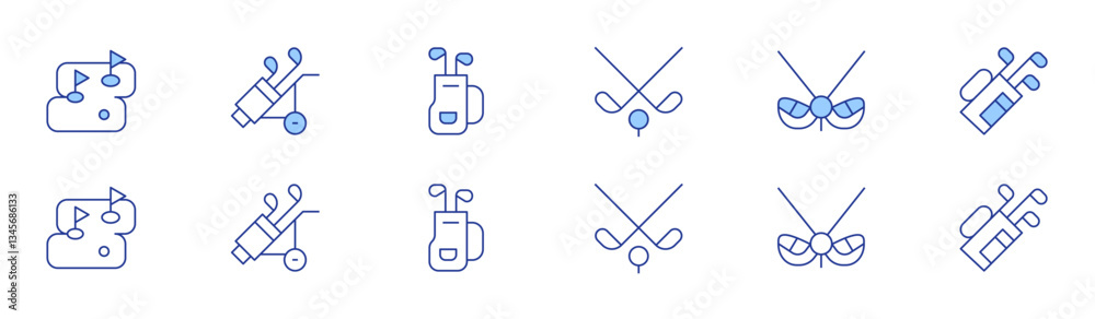 Golf icon set in two styles, Duotone and Thin Line style. Editable stroke. golf field, golf bag, golf clubs, golf Golf icon set in two styles, Duotone and Thin Line style. Editable stroke. golf field, golf bag, golf clubs, golf
