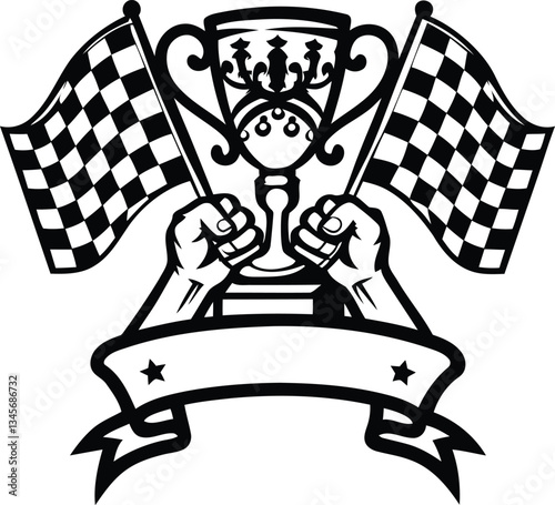 A championship trophy with ornate handles isolated modern vector illustration, championship trophy with ornate handles silhouette and line art vector