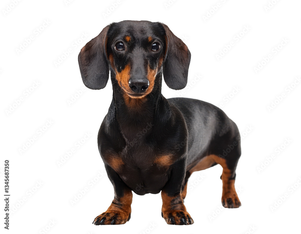 Cute dachshund dog standing isolated on a white background. Cute dachshund dog standing isolated on a white background.
