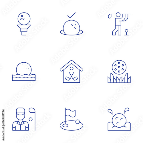 Golf icons set. Thin Line style, editable stroke. golfer, golf ball, golf, golf course