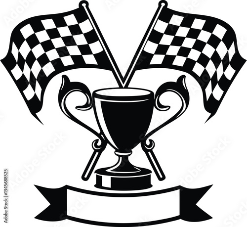 A championship trophy with ornate handles isolated modern vector illustration, championship trophy with ornate handles silhouette and line art vector