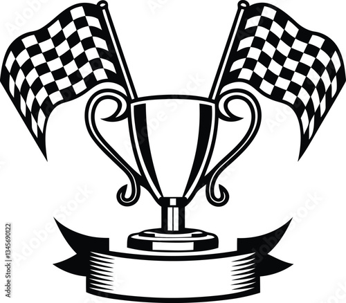 A championship trophy with ornate handles isolated modern vector illustration, championship trophy with ornate handles silhouette and line art vector