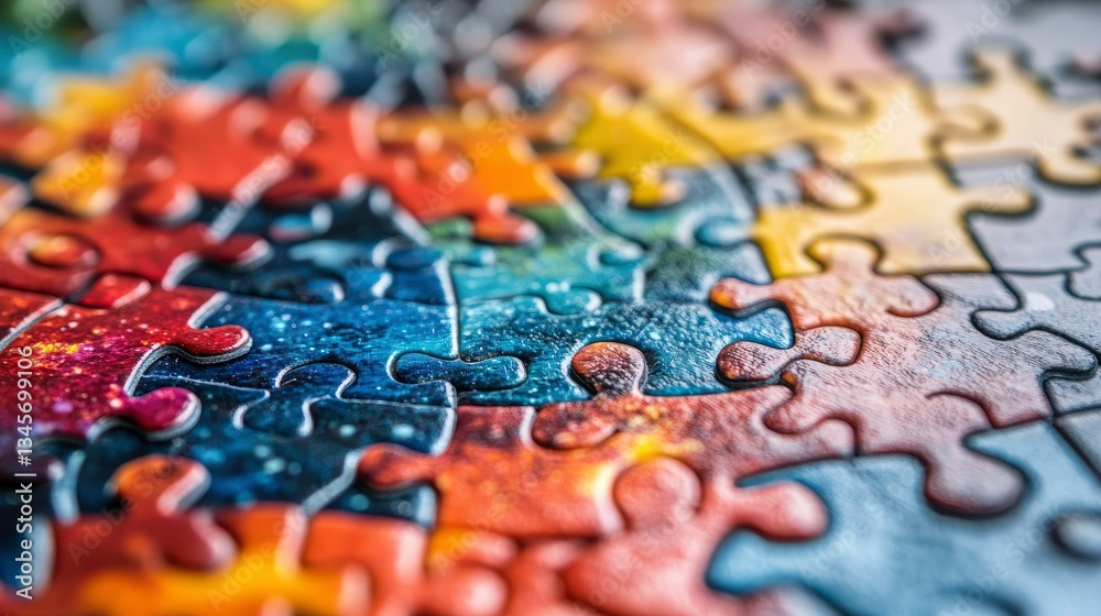 Colorful Jigsaw Puzzle Pieces Close Up Abstract Background of Interlocking Puzzle Elements Colorful Jigsaw Puzzle Pieces Close Up Abstract Background of Interlocking Puzzle Elements
