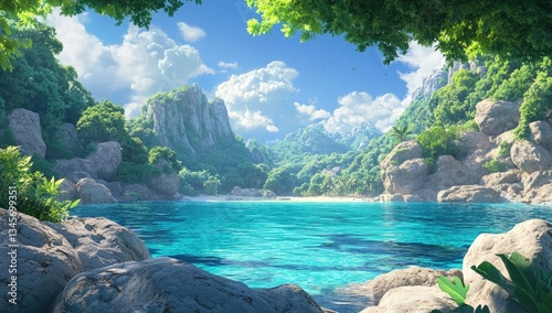 Tropical paradise bay. Lush landscape