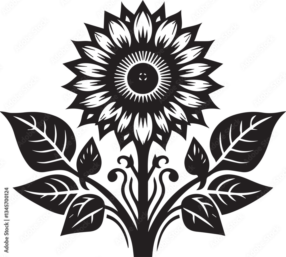 Fototapeta premium Sunflower Silhouette or Sunflower Vector illustration and Floral iconic art design 