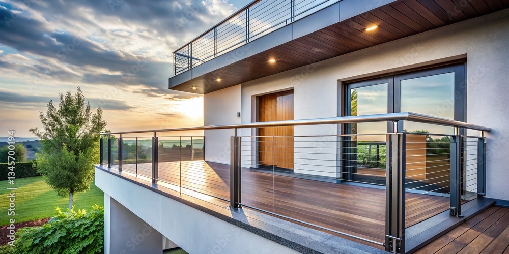 Fototapeta premium Modern Balcony Railing Designs for House Front - Elegant Exterior Home Improvement Ideas
