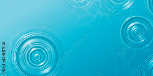 Water drop ripple effect on blue surface. Vector realistic illustration of liquid texture circle waves top view, aqua splash motion on transparent background, rain droplet, pool or spa cosmetics ad