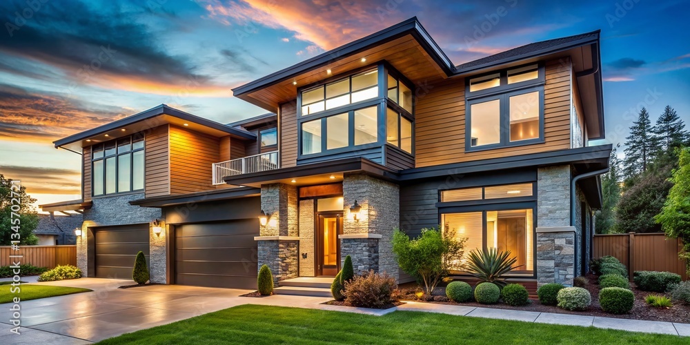 Fototapeta premium Modern Home Exterior with Stylish Fiber Cement Siding and Clean Lines