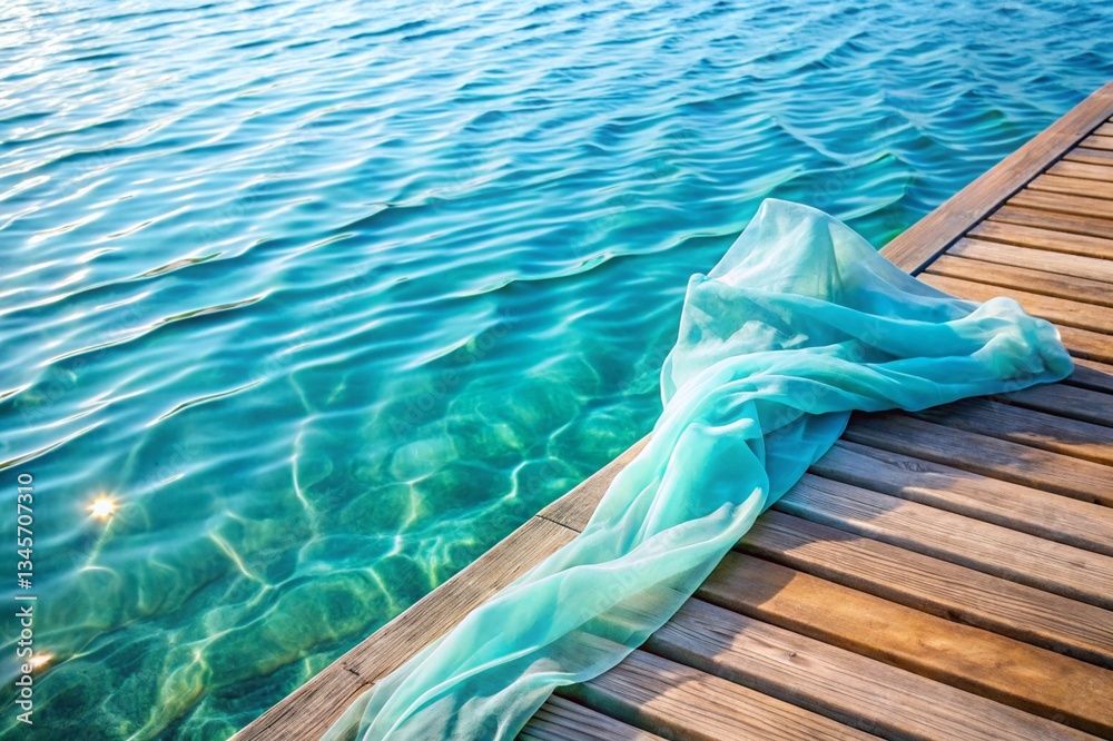 Obraz premium A blue dress is floating in the water near a dock
