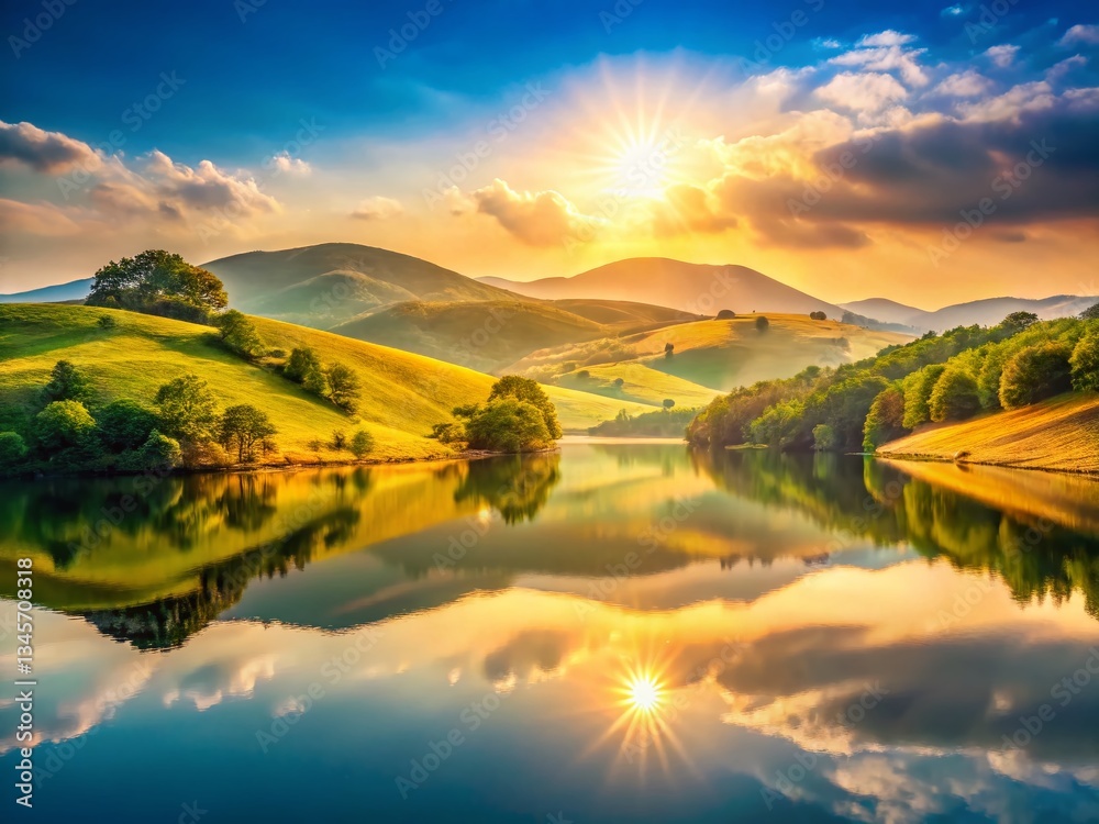 Fototapeta premium Myasthenia Gravis: Landscape Reflecting Fatigue and Weakness. A serene yet subtly challenging landscape symbolizing the effects of Myasthenia Gravis.