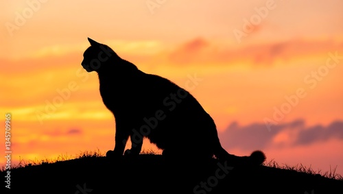Silhouette of a Cat at Sunset on a Hilltop – Peaceful Nature Photography