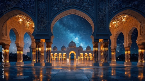 Milky Way over Mosque Courtyard at Night