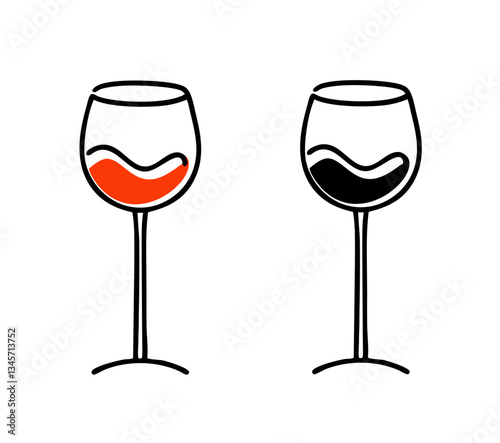 Modern wine glass icons in red and black designs