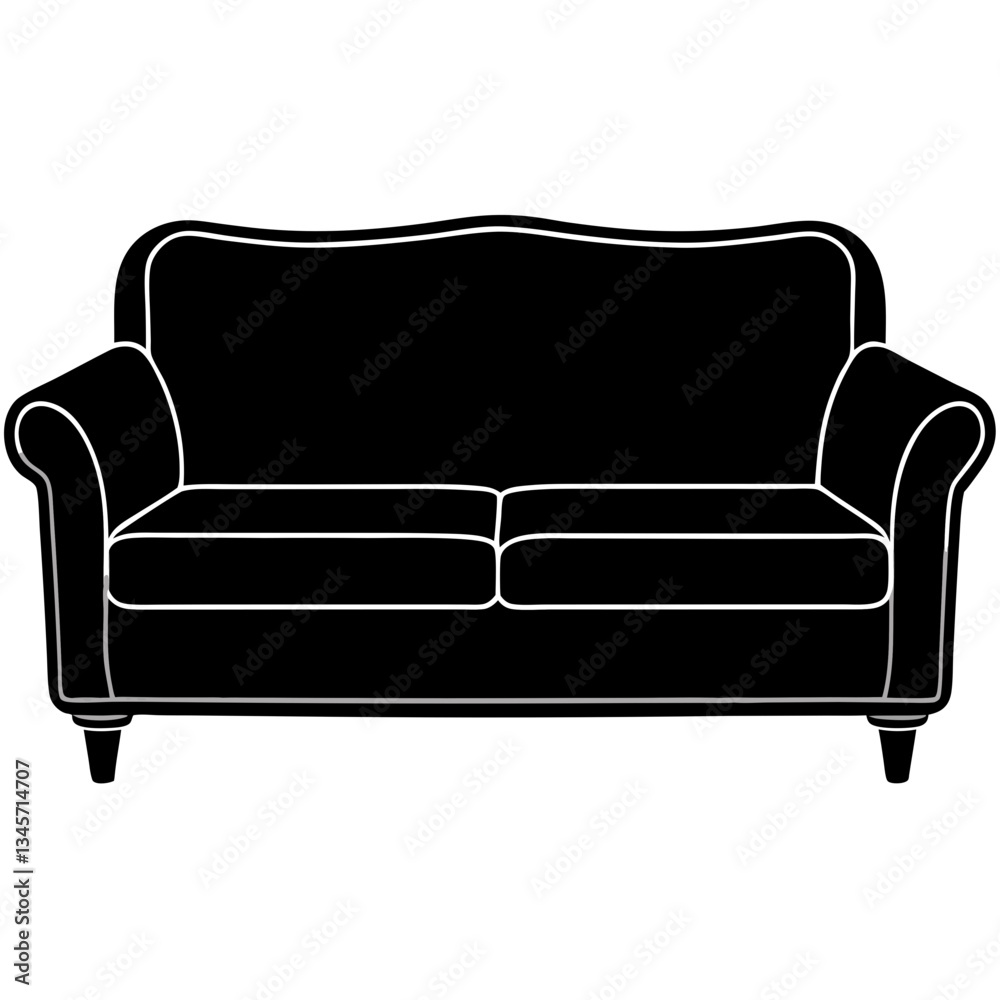 Simple Sofa Black Silhouette Vector on White Background Simple Sofa Black Silhouette Vector on White Background