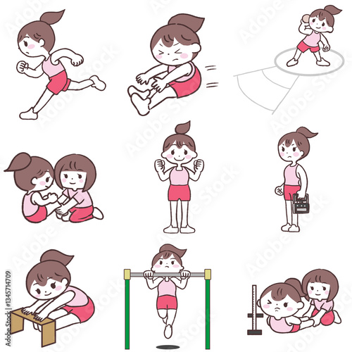 女性体力テストセットイラスト