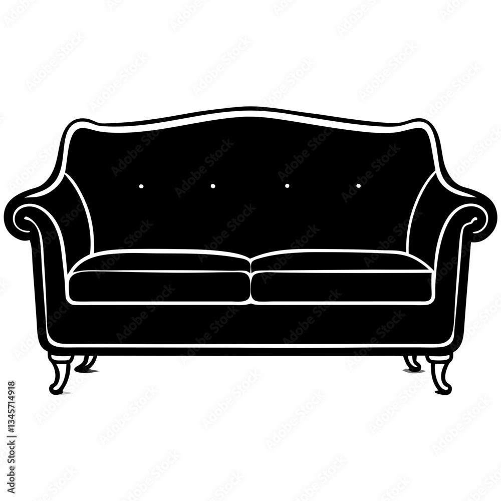 Simple Sofa Black Silhouette Vector on White Background Simple Sofa Black Silhouette Vector on White Background