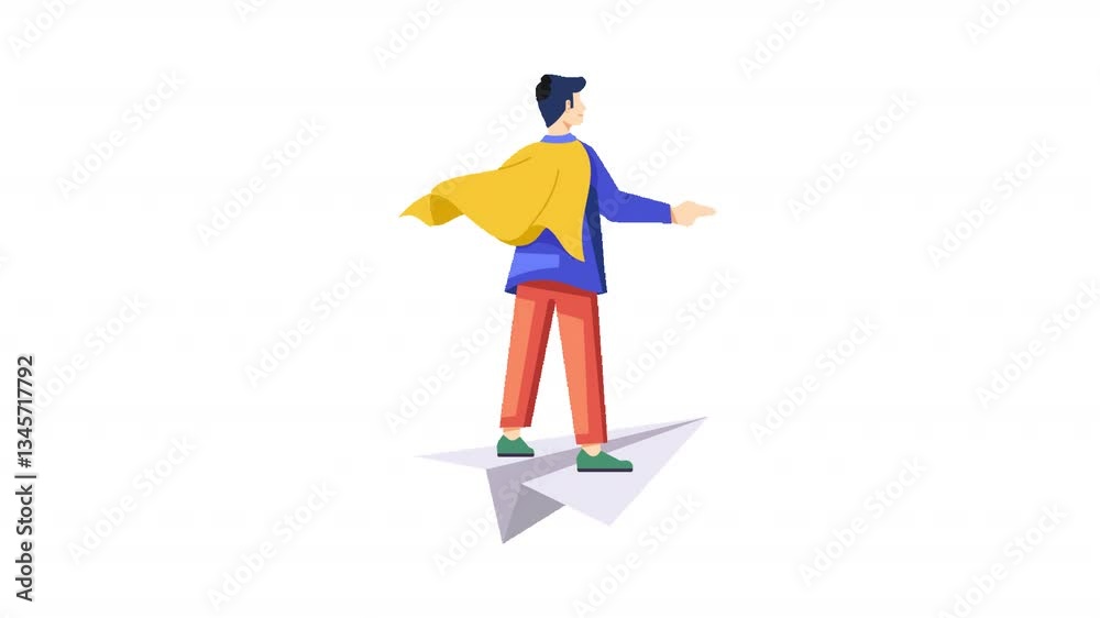 Super Businessman riding on paper plane Animation Super Businessman riding on paper plane Animation