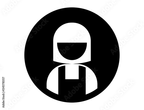 エプロンを着けている人の丸いシンプルなモノクロ白抜きイラスト