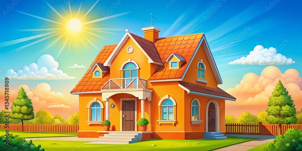 Naklejka premium Orange House Clipart: Charming Cottage Style Home Illustration