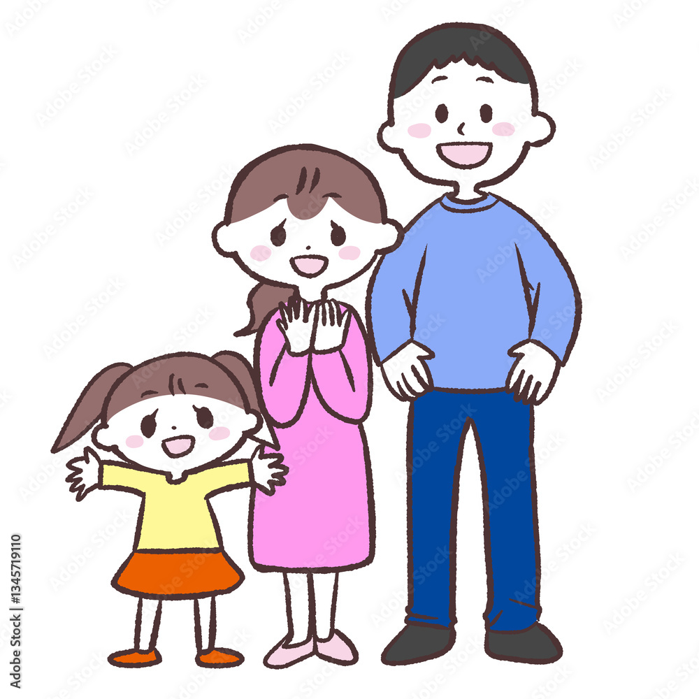 喜ぶ三人家族イラスト 喜ぶ三人家族イラスト