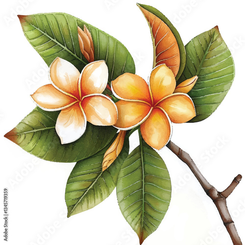 Watercolor Frangipani white background