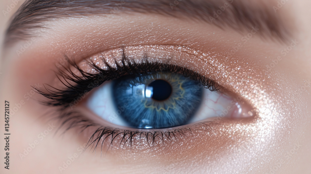 A hyper-realistic close-up of a woman’s eye, focusing on the vibrant deep blue iris and intricate details of the retina A hyper-realistic close-up of a woman’s eye, focusing on the vibrant deep blue iris and intricate details of the retina