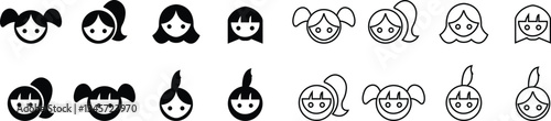 girl icon set, generations avatars, Aging and Growing Process vector icons, girls characters template, isolated on transparent background, for social media and networking, apps design and development,