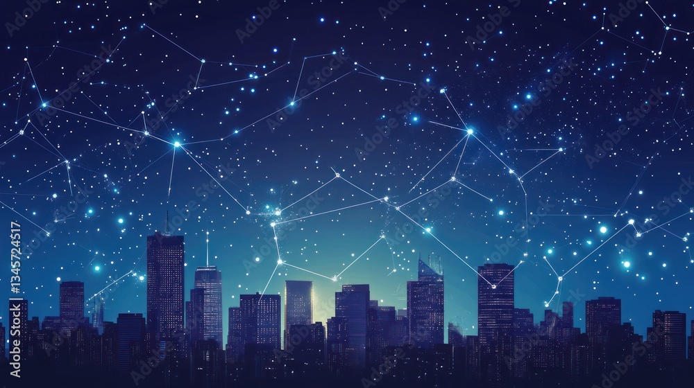 Fototapeta premium City skyline connected by digital network at night