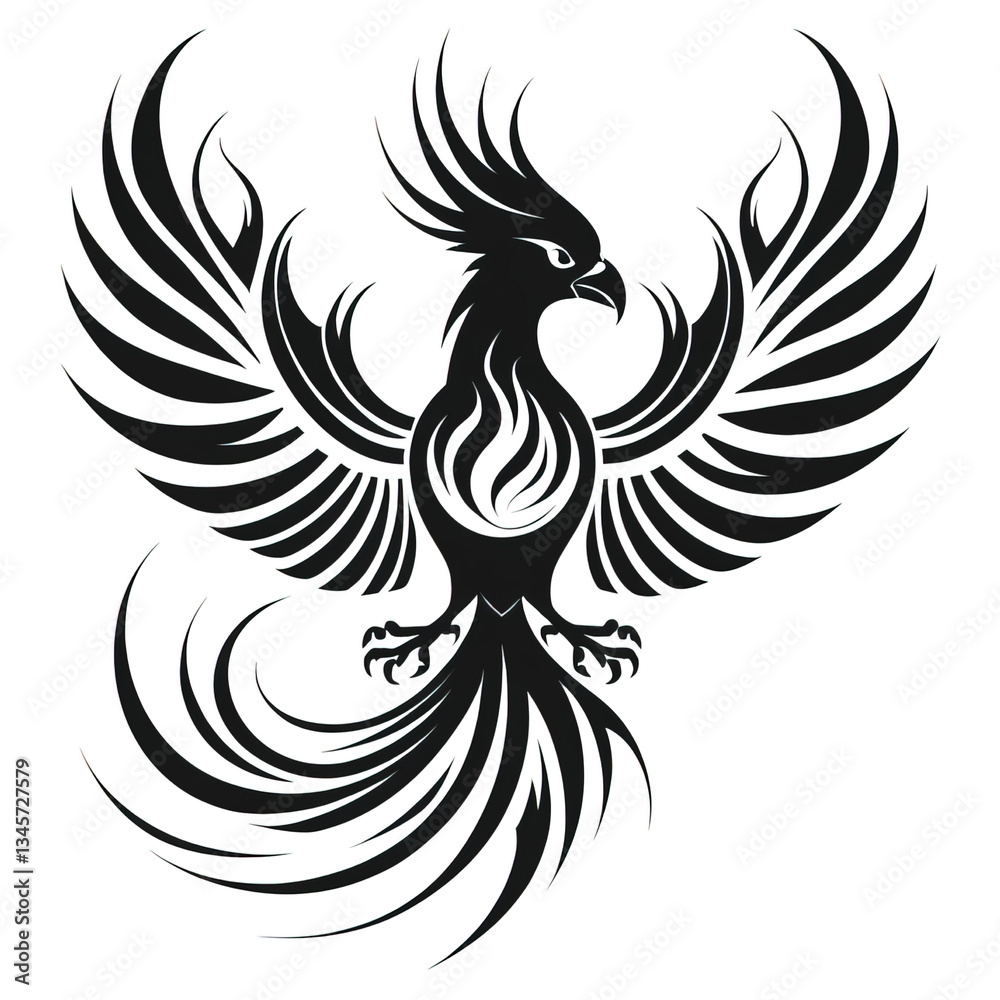 Fototapeta premium Majestic Phoenix Tattoo Clipart with Spreading Wings and Detailed Feathers
