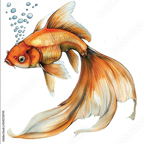 Watercolor Goldfish white background