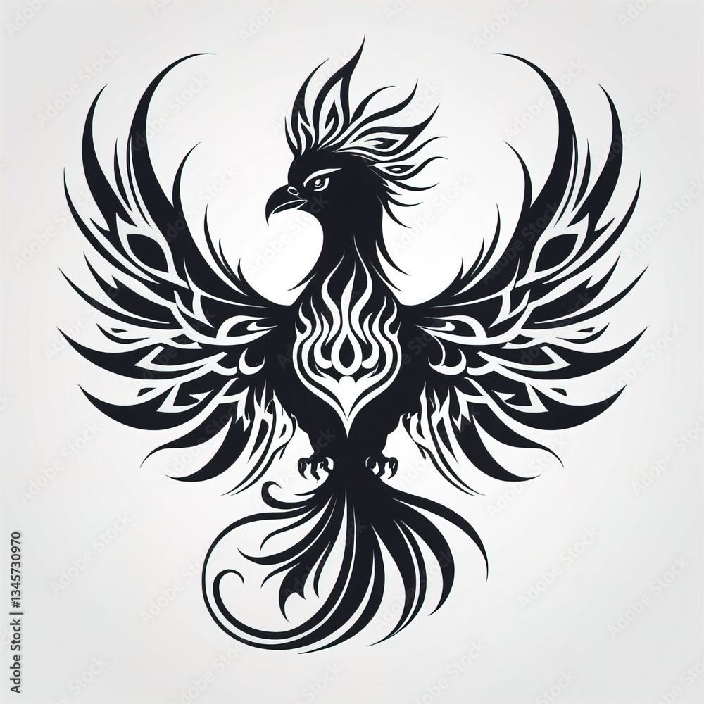 Obraz premium Fierce Phoenix Tattoo Clipart with Outstretched Wings and Flame Like Details