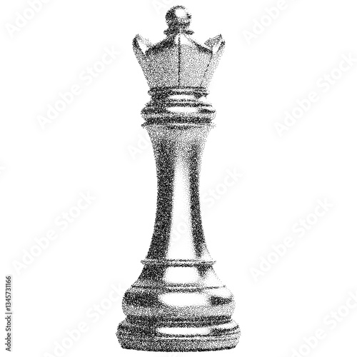 queen chess piece with halftone stipple effect for grunge punk collage design. Vintage photocopy-style vector with grainy textures and noisy gradation dotwork, creating a bold, edgy aesthetic.