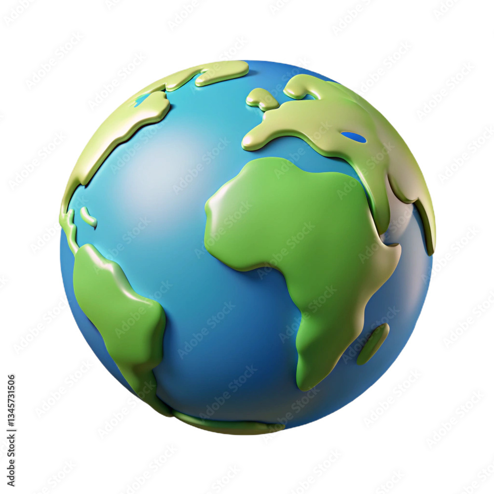 Naklejka premium A 3D Render of a Cartoon Earth Globe with Simplified Continents