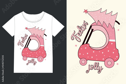 Feelin jolly Pink Christmas tree,Retro Christmas eps,
Christmas eps file,Retro 
Christmas eps, Retro Christmas Clipart, Merry Christmas