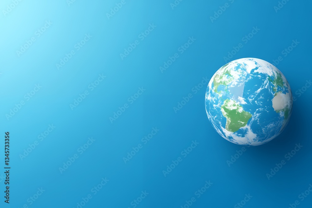 Obraz premium Simple Earth Globe on Blue Background Minimalist Design 3d map eco land icon world clean