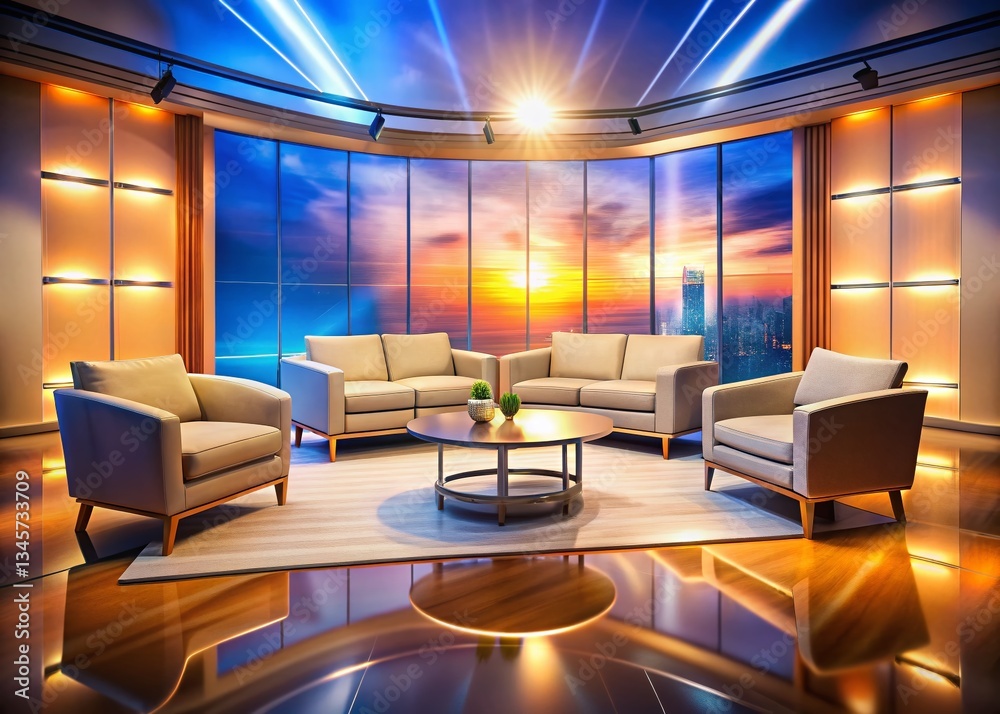 Professional Talkshow Studio Background - Modern Set Design with Rule of Thirds Composition