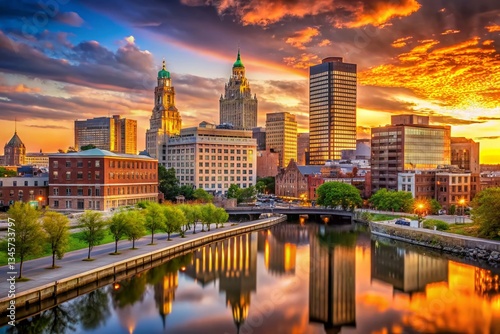 Providence Rhode Island Skyline Portrait Photography - Cityscape at Sunset